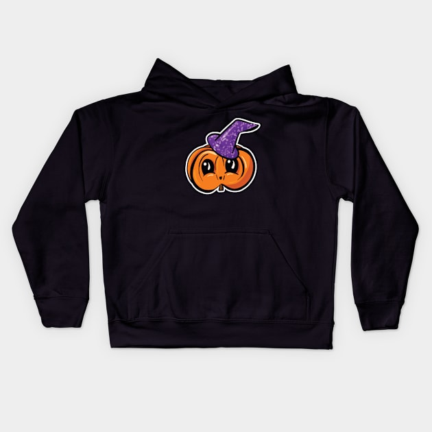 Cute Halloween Pumpkin With Witches Hat Cartoon Kids Hoodie by Squeeb Creative